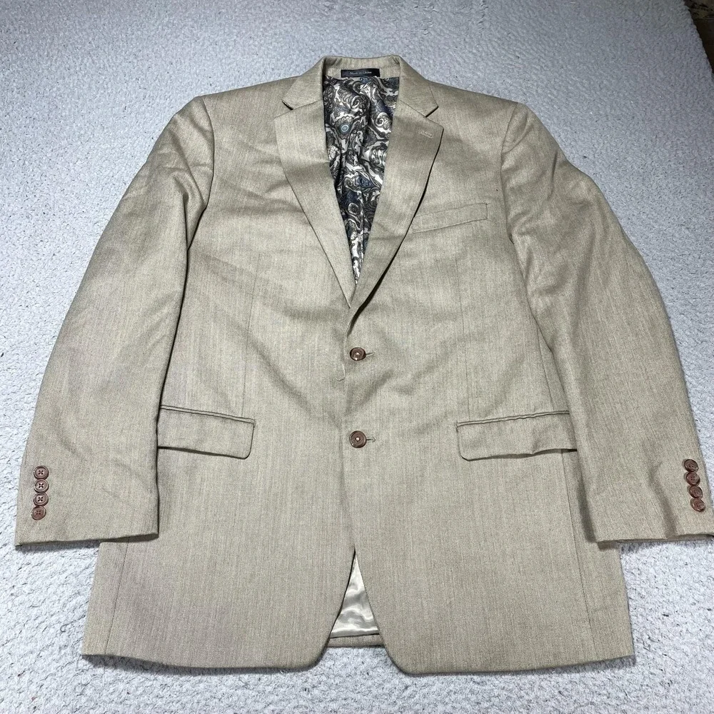 Lauren Ralph‎ Lauren Suit Jacket Mens 44L Beige Poly Rayon 2 Button Sport Coat